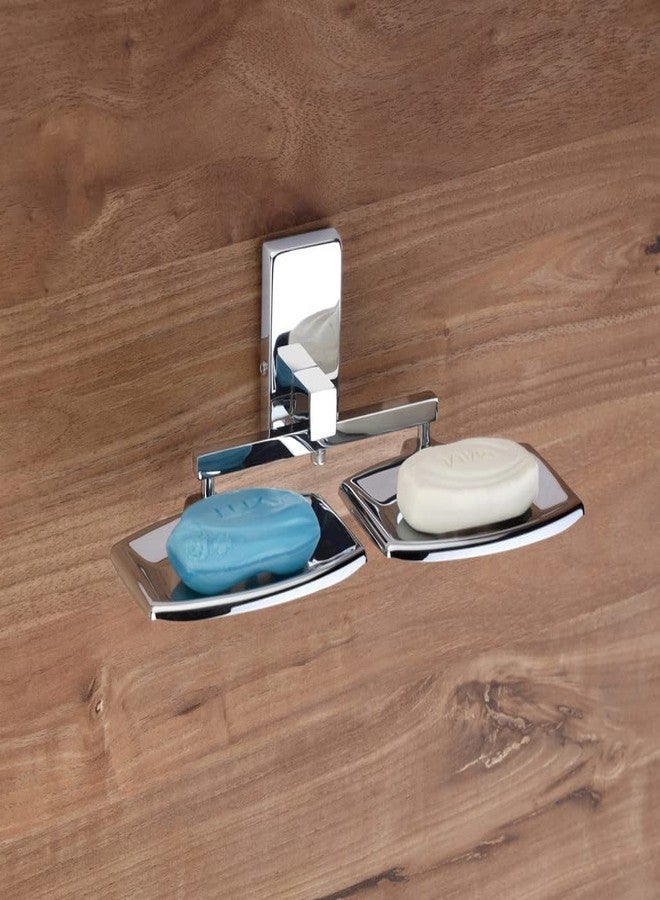 GLOXY Square Wall-Mounted Stainless Steel Double Soap Holder - Rust-Free Soap Dish for Bathroom & Kitchen, Durable Soap Tray for Bath Accessories & Fittings - Image 1